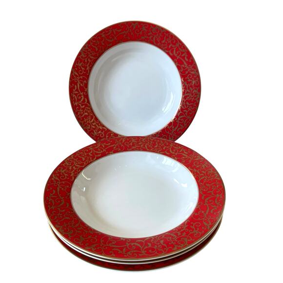Mikasa Parchment Red Soup Salad Bowls 8.5in Set of 4 Fine Porcelain NEW - Picture 1 of 13
